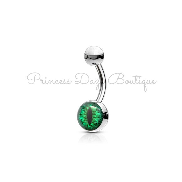 Green Snake Eye Belly Button Ring - Picture 1 of 2